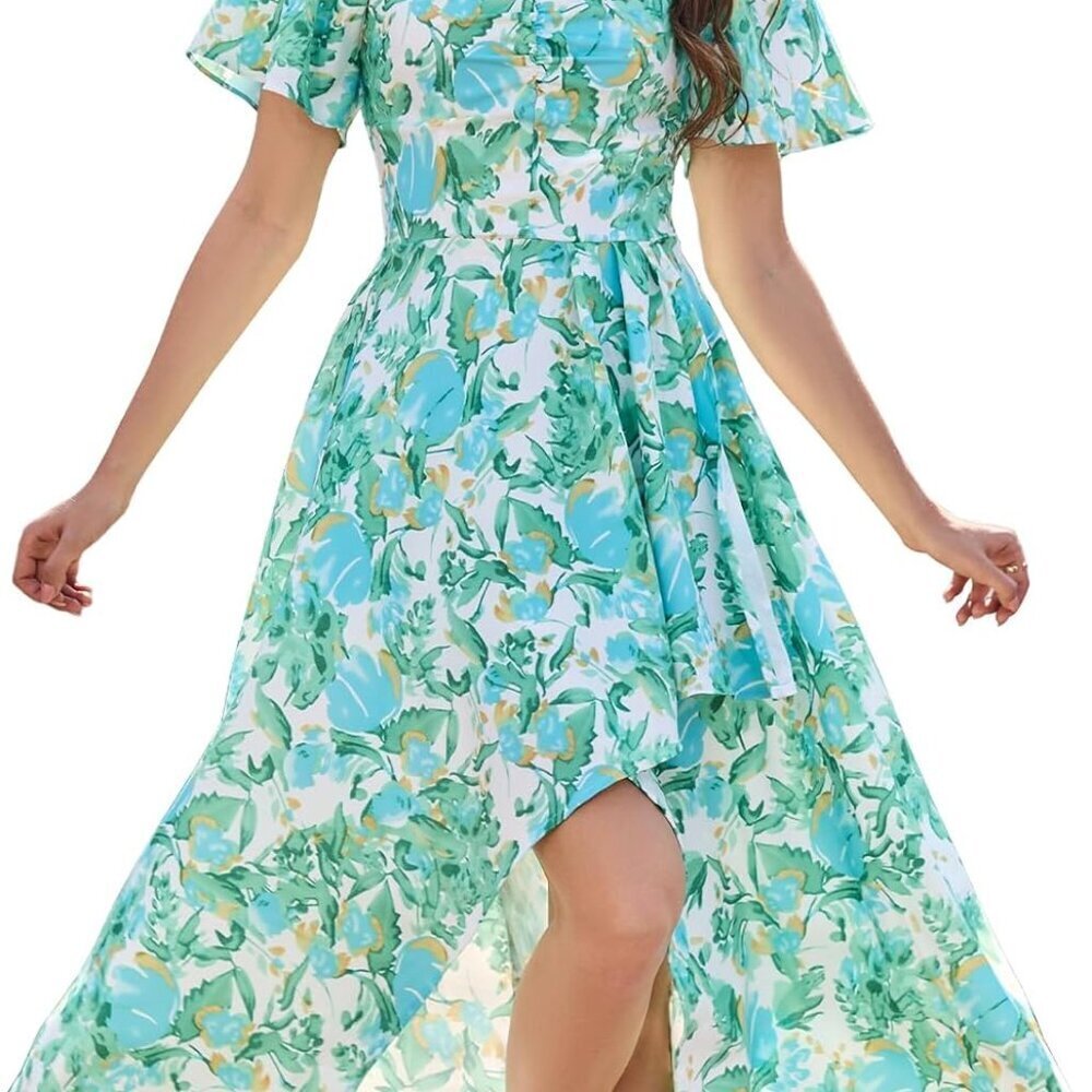 Women's Floral Midi Dress Short Sleeve Summer Casual Sundress for Weddings
